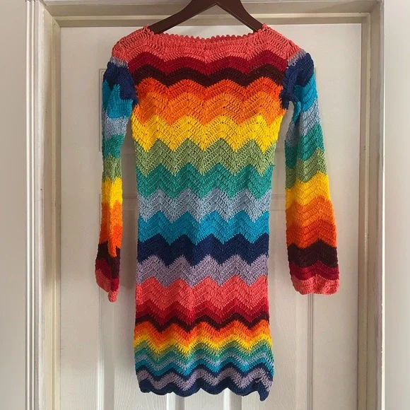 ALIX PINHO Rainbow Crochet Dress Handmade Boho Festival Maxi Multicolor - Picture 6 of 11